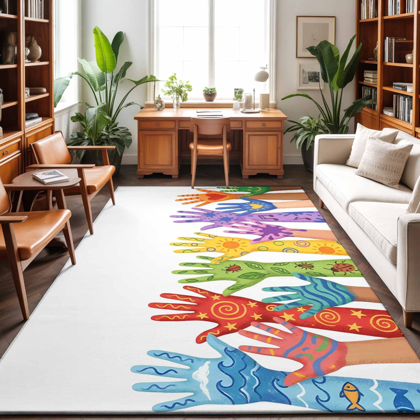 4'x6' Area Rugs, Colorful Hands Print Indoor Outdoor Area Rug for ...