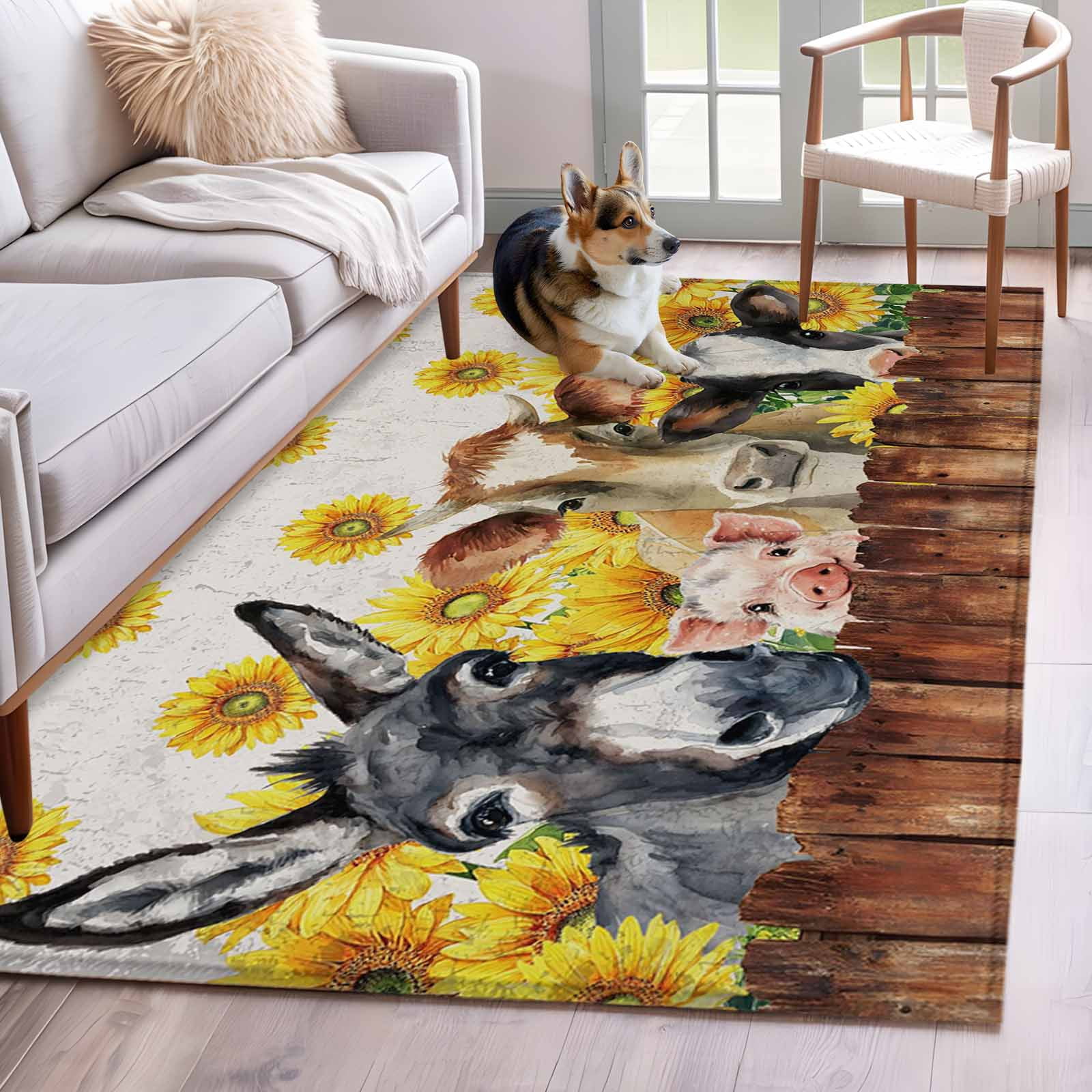 4'x6' Area Rugs, Cute Farm Animals Indoor Outdoor Area Rug for Living ...