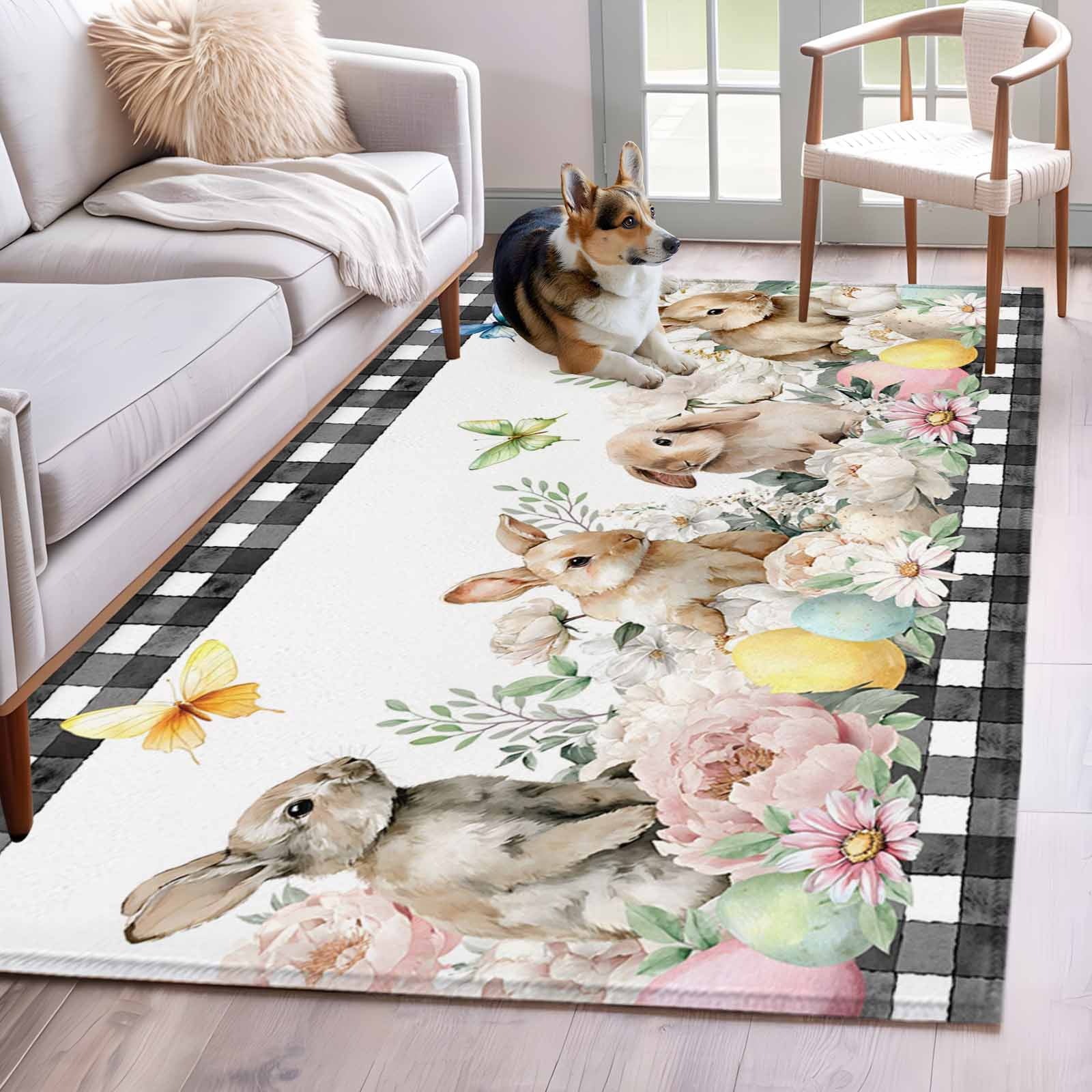 4'x6' Area Rugs, Easter Bunny Indoor Outdoor Area Rug for Living Room ...