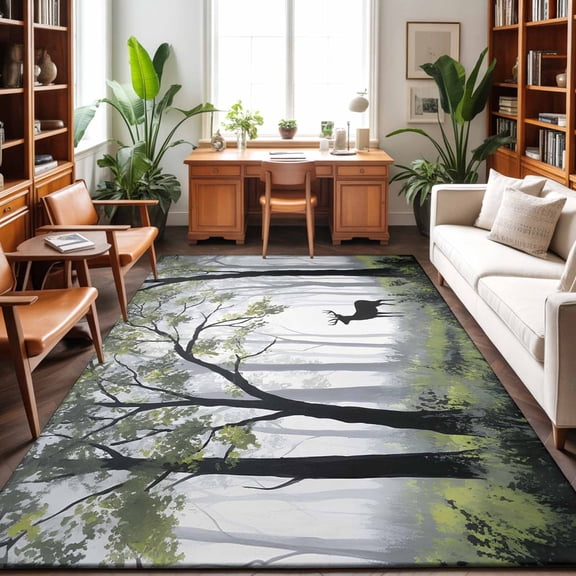 4'x6' Area Rugs, Elk Forest Indoor Outdoor Area Rug for Living Room Bedroom, Summer Pine Trees Farmhouse Cabin Washable Bathroom Rugs Kitchen Floor Carpet Mats Home Decor Aesthetic