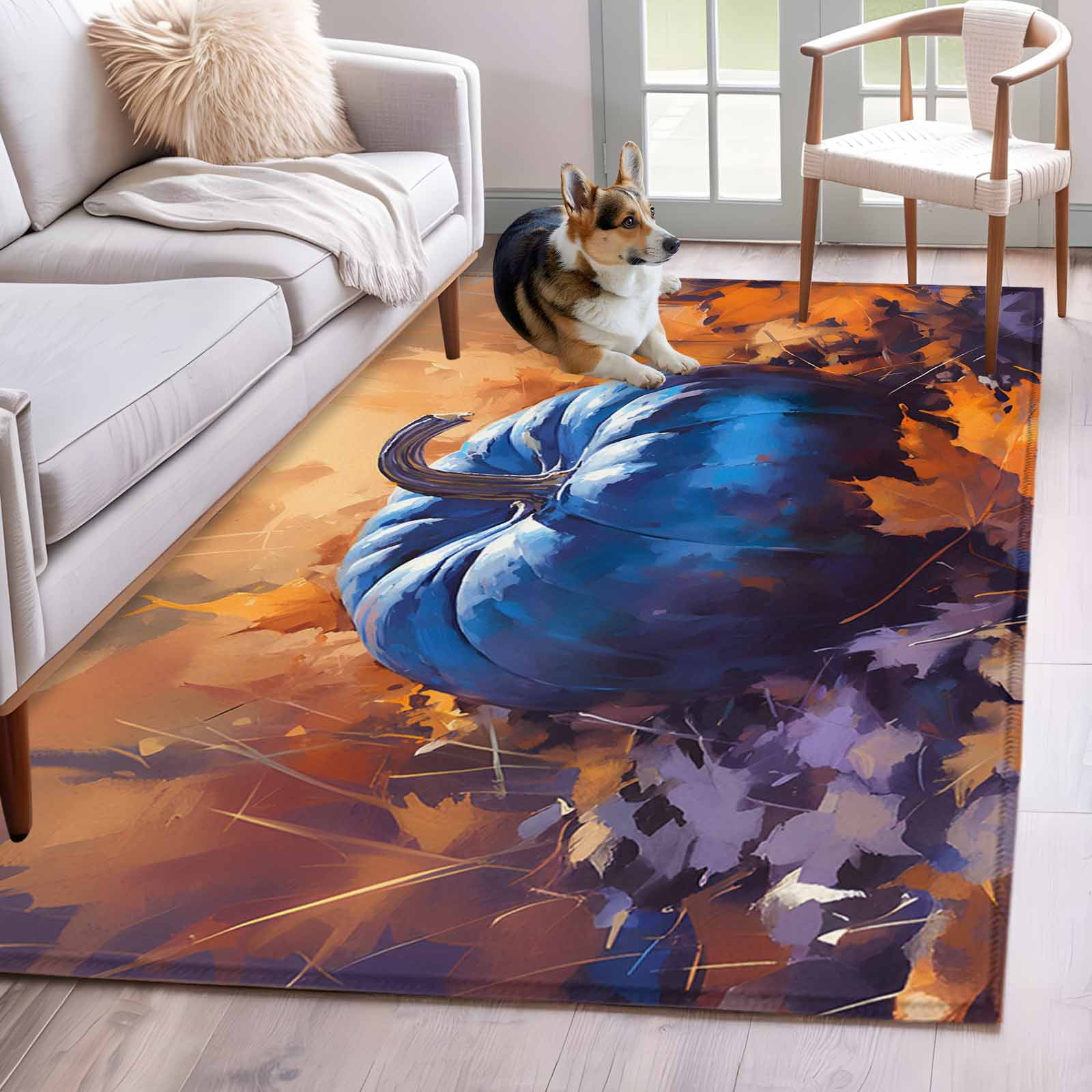 4'x6' Area Rugs, Fall Blue Pumpkins Indoor Outdoor Area Rug for Living ...