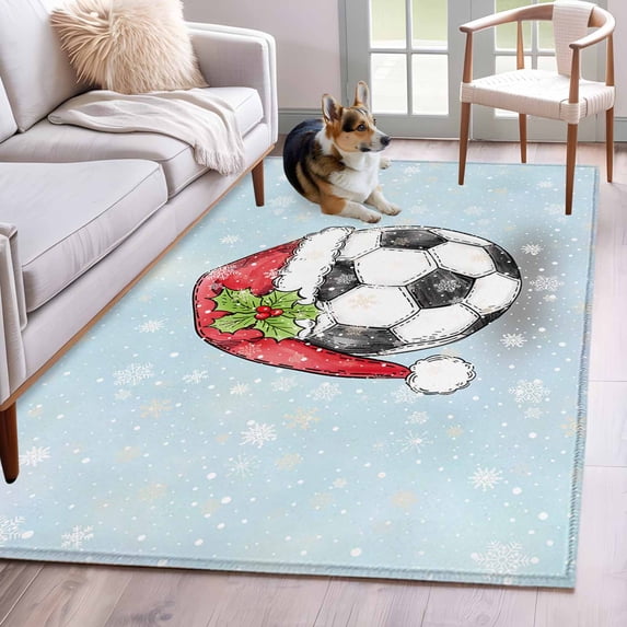 4'x6' Area Rugs, Football Christmas Indoor Outdoor Area Rug for Living Room Bedroom, Xmas Botanical Snoflake Blue Washable Bathroom Rugs Kitchen Floor Carpet Mats Home Decor Aesthetic