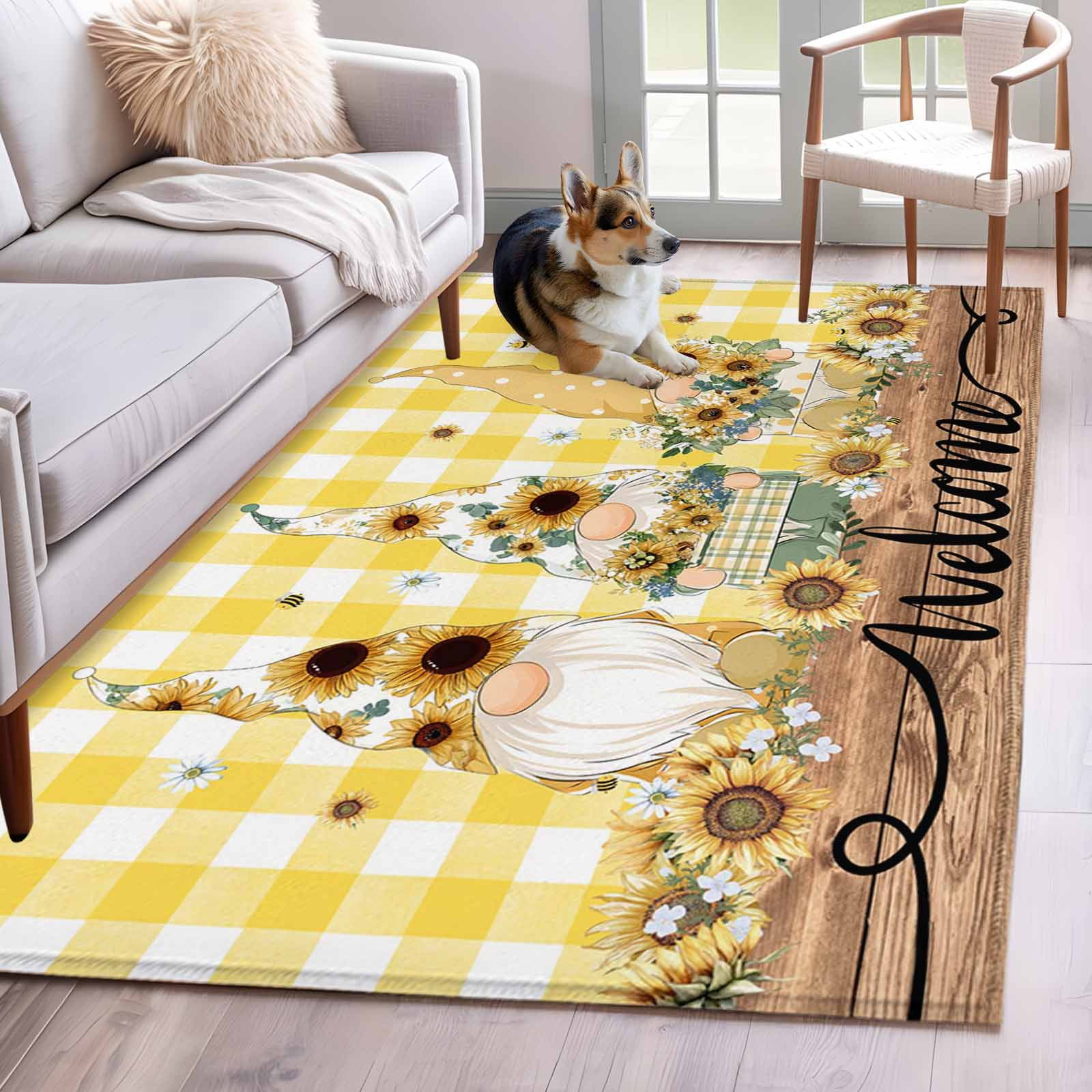 4'x6' Area Rugs, Gnomes Sunflower Indoor Outdoor Area Rug for Living ...