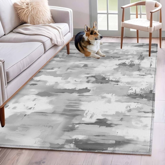 4'x6' Area Rugs, Grey Abstract Indoor Outdoor Area Rug for Living Room Bedroom, Modern Oil Painted Art Contemporary Washable Bathroom Rugs Kitchen Floor Carpet Mats Home Decor Aesthetic