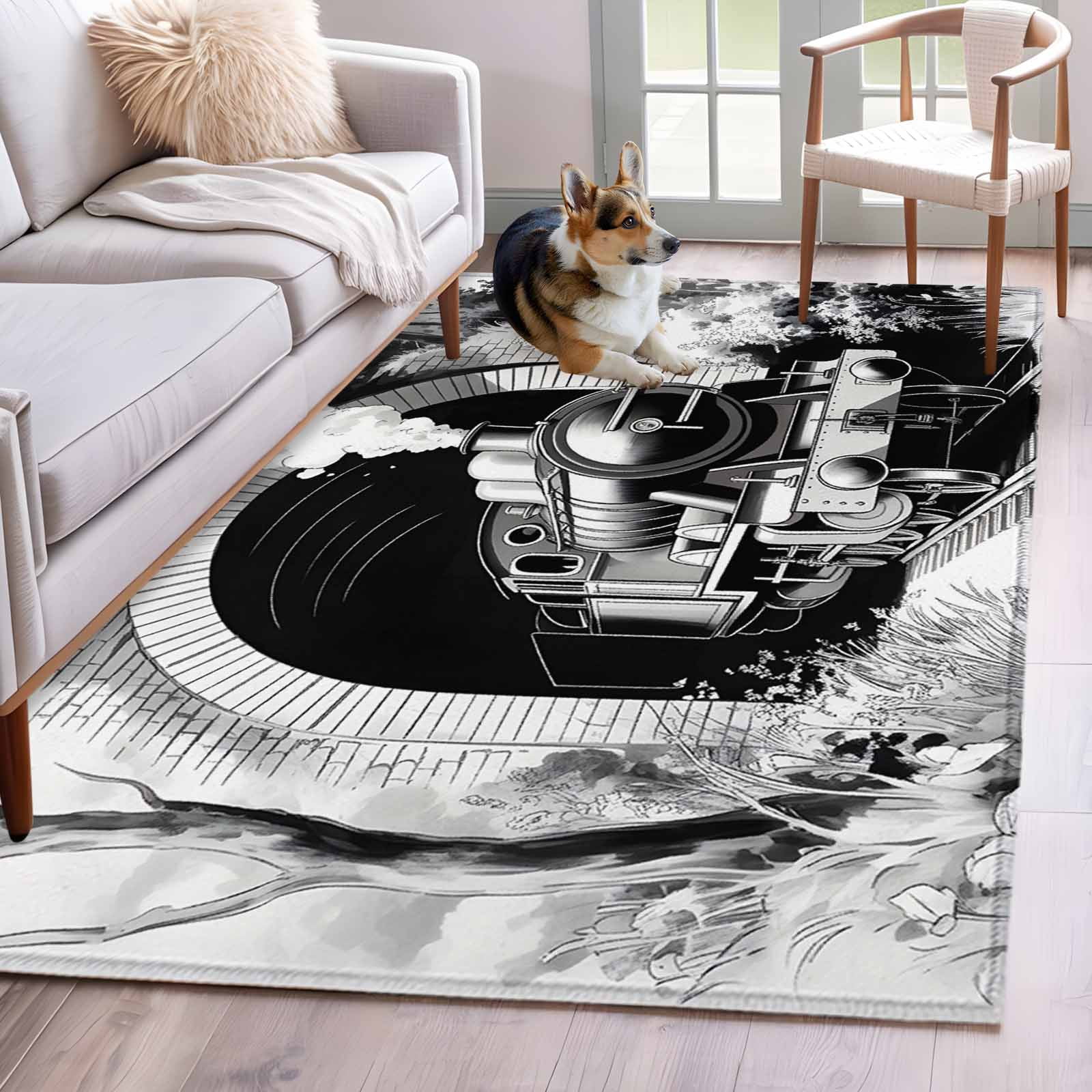 4'x6' Area Rugs, Grey Trains Indoor Outdoor Area Rug for Living Room ...