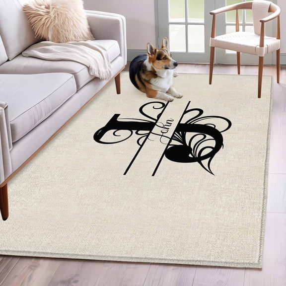 4'x6' Area Rugs, Letter J Indoor Outdoor Area Rug for Living Room Bedroom, Monogram Words Washable Bathroom Rugs Kitchen Floor Carpet Mats Home Decor Aesthetic
