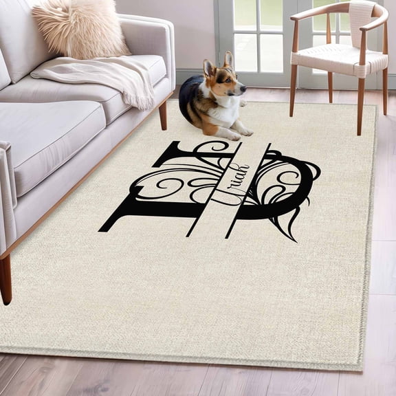 4'x6' Area Rugs, Letter U Indoor Outdoor Area Rug for Living Room Bedroom, Monogram Words Washable Bathroom Rugs Kitchen Floor Carpet Mats Home Decor Aesthetic