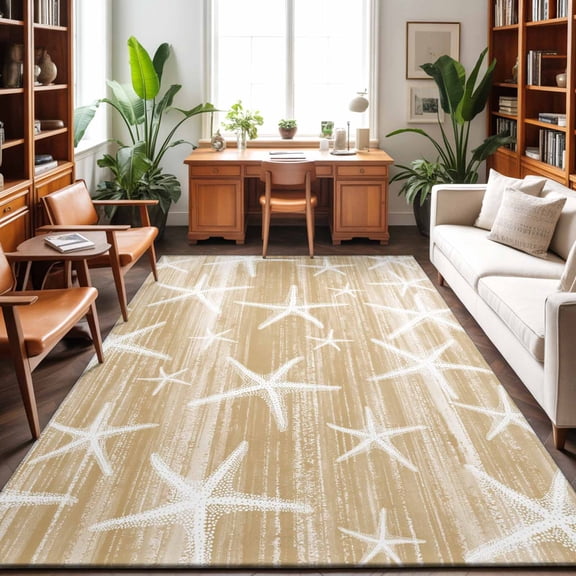 4'x6' Area Rugs, Light Brown Coastal Starfish Indoor Outdoor Area Rug for Living Room Bedroom, Nautical Summer Beach Ocean Washable Bathroom Rugs Kitchen Floor Carpet Mats Home Decor Aesthetic