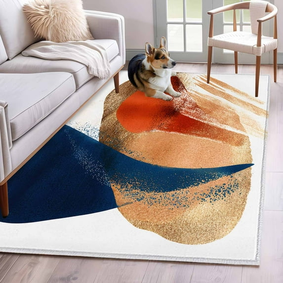 4'x6' Area Rugs, Navy Blue Burnt Orange Indoor Outdoor Area Rug for Living Room Bedroom, Geometric Abstract Contemporary Washable Bathroom Rugs Kitchen Floor Carpet Mats Home Decor Aesthetic