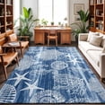 thumbnail image 1 of 4'x6' Area Rugs, Navy Blue Coastal Indoor Outdoor Area Rug for Living Room Bedroom, Nautical Coral Starfish Shell Seahorse Ocean Washable Bathroom Rugs Kitchen Floor Carpet Mats Home Decor Aesthetic, 1 of 8