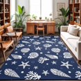thumbnail image 1 of 4'x6' Area Rugs, Navy Blue Coastal Indoor Outdoor Area Rug for Living Room Bedroom, Nautical Starfish Coral Shell Summer Ocean Washable Bathroom Rugs Kitchen Floor Carpet Mats Home Decor Aesthetic, 1 of 6
