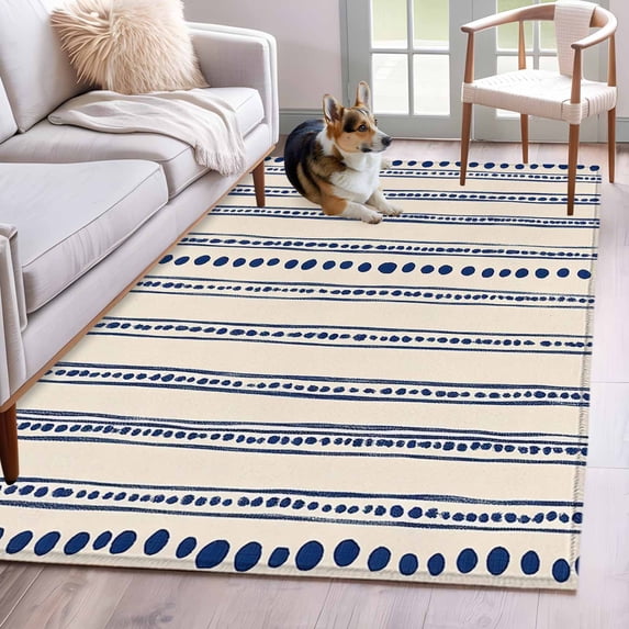 4'x6' Area Rugs, Navy Blue Indoor Outdoor Area Rug for Living Room Bedroom, Modern Geometric Abstract Art Striped Washable Bathroom Rugs Kitchen Floor Carpet Mats Home Decor Aesthetic