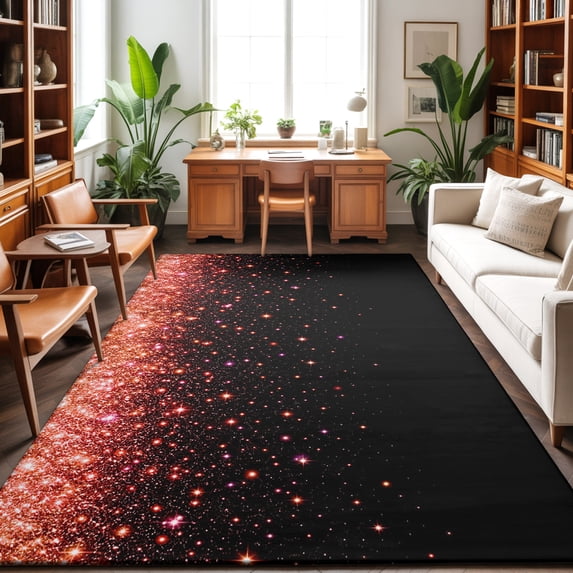 4'x6' Area Rugs, Orange Red Sparkles Indoor Outdoor Area Rug for Living Room Bedroom, Black Gradient Glitter Modern Simple Washable Bathroom Rugs Kitchen Floor Carpet Mats Home Decor
