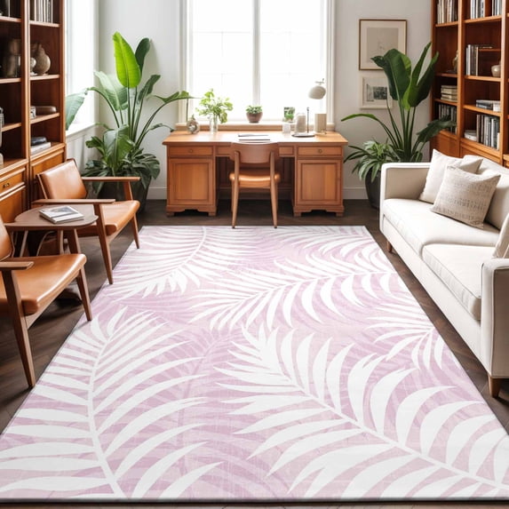 4'x6' Area Rugs, Palm Leaves Pink Indoor Outdoor Area Rug for Living ...