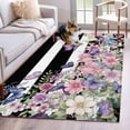 thumbnail image 1 of 4'x6' Area Rugs, Pink Flowers Indoor Outdoor Area Rug for Living Room Bedroom, Spring Floral Watercolor Botanical Farmhouse Striped Bathroom Rugs Kitchen Floor Carpet Mats Home Decor Aesthetic, 1 of 8