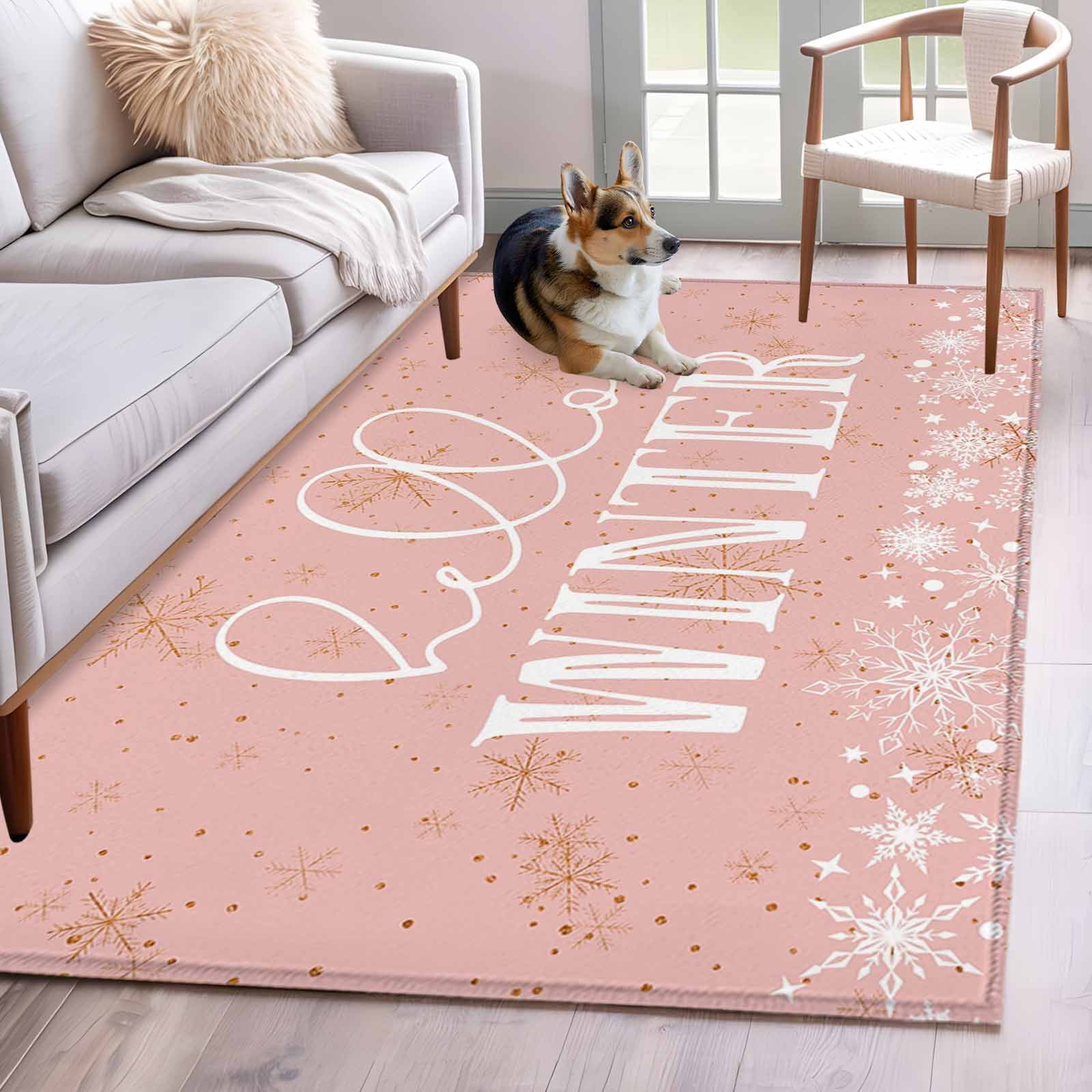 4'x6' Area Rugs, Pink Hello Winter Indoor Outdoor Area Rug for Living ...