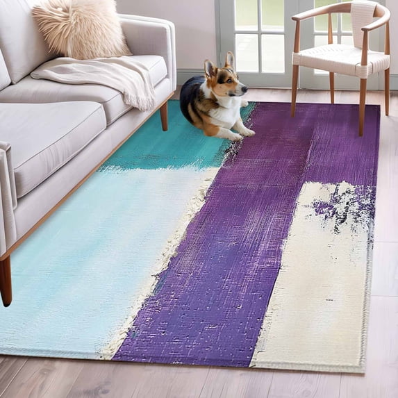 4'x6' Area Rugs, Purple Turquoise Indoor Outdoor Area Rug for Living Room Bedroom, Modern Geometric Abstract Oil Painting Washable Bathroom Rugs Kitchen Floor Carpet Mats Home Decor Aesthetic