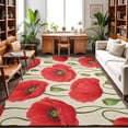 thumbnail image 1 of 4'x6' Area Rugs, Red Flowers Indoor Outdoor Area Rug for Living Room Bedroom, Country Botanical Poppy Blossom Floral Beige Washable Bathroom Rugs Kitchen Floor Carpet Mats Home Decor Aesthetic, 1 of 8
