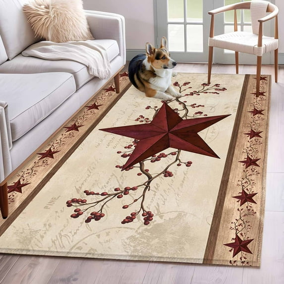 4'x6' Area Rugs, Red Texas Star Rustic Indoor Outdoor Area Rug for Living Room Bedroom, Farmhouse Berry Brown Wooden Washable Bathroom Rugs Kitchen Floor Carpet Mats Home Decor Aesthetic