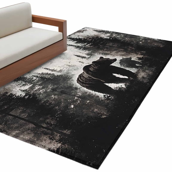 4'x6' Area Rugs Rustic Black Bear Washable Area Rugs Non-Slip Indoor Floor Mats Carpet for Living Room Bedroom Dining Room