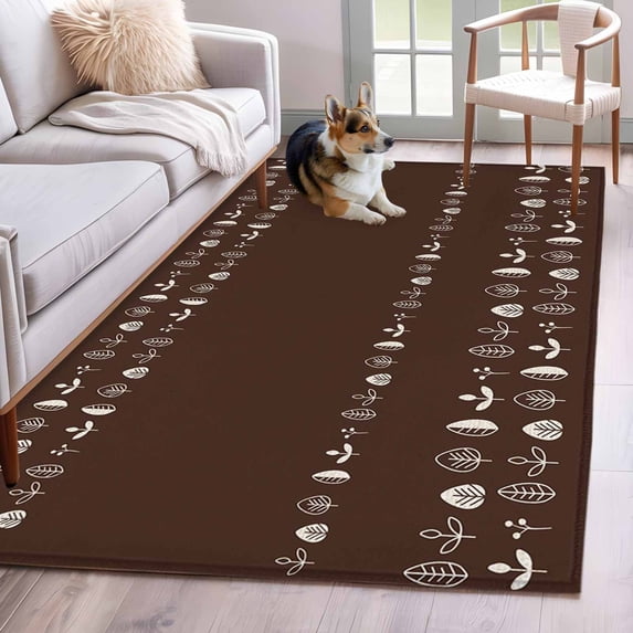 4'x6' Area Rugs, Rustic Botanical Indoor Outdoor Area Rug for Living Room Bedroom, Japanese Herb on Brown Simple Art Washable Bathroom Rugs Kitchen Floor Carpet Mats Home Decor Aesthetic
