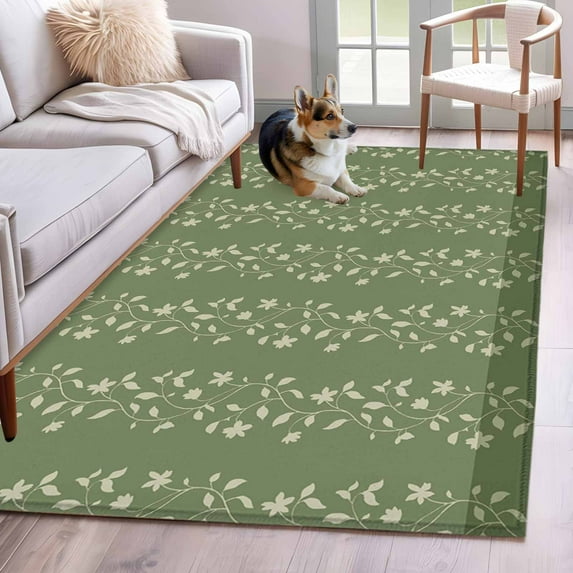 4'x6' Area Rugs, Sage Green Floral Indoor Outdoor Area Rug for Living Room Bedroom, Spring Flowers Washable Bathroom Rugs Kitchen Floor Carpet Mats Home Decor Aesthetic