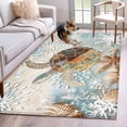 thumbnail image 1 of 4'x6' Area Rugs, Sea Turtle Coastal Indoor Outdoor Area Rug for Living Room Bedroom, Nautical Starfish Botanical Ocean Washable Bathroom Rugs Kitchen Floor Carpet Mats Home Decor Aesthetic, 1 of 8
