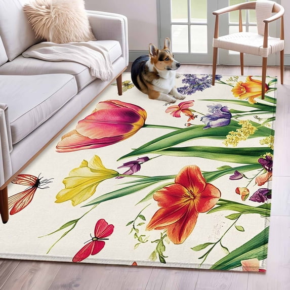 Spring Rugs For Kitchen 4'x6' Area Rugs, Spring Floral Indoor Outdoor Area Rug for Living Room ...
