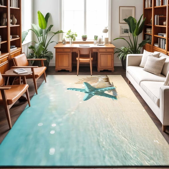 4'x6' Area Rugs, Summer Beach Indoor Outdoor Area Rug for Living Room Bedroom, Tropical Turquoise Starfish Conch Coastal Washable Bathroom Rugs Kitchen Floor Carpet Mats Home Decor Aesthetic