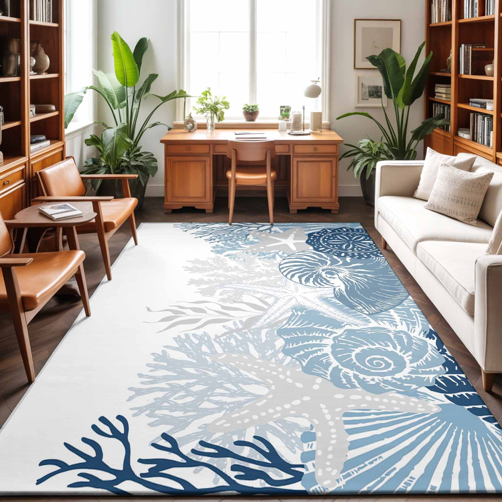 コゲ肌 RUG 4'x6' Area Rugs, Coastal Coral Indoor Outdoor Area Rug for Living