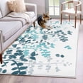 thumbnail image 1 of 4'x6' Area Rugs, Teal Blue Leaves Indoor Outdoor Area Rug for Living Room Bedroom, Summer Botanical Washable Bathroom Rugs Kitchen Floor Carpet Mats Home Decor Aesthetic, 1 of 8