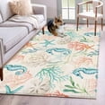 thumbnail image 1 of 4'x6' Area Rugs, Teal Red Coastal Indoor Outdoor Area Rug for Living Room Bedroom, Nautical Seahorse Beach Coral Starfish Retro Washable Bathroom Rugs Kitchen Floor Carpet Mats Home Decor Aesthetic, 1 of 8