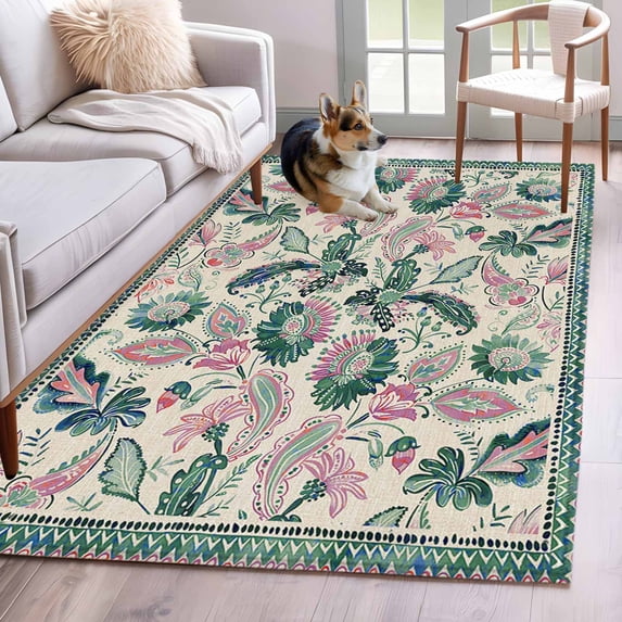 4'x6' Area Rugs, Turquoise Pink Ethnic Indoor Outdoor Area Rug for Living Room Bedroom, Boho Modern Geometric Abstract Art Washable Bathroom Rugs Kitchen Floor Carpet Mats Home Decor Aesthetic