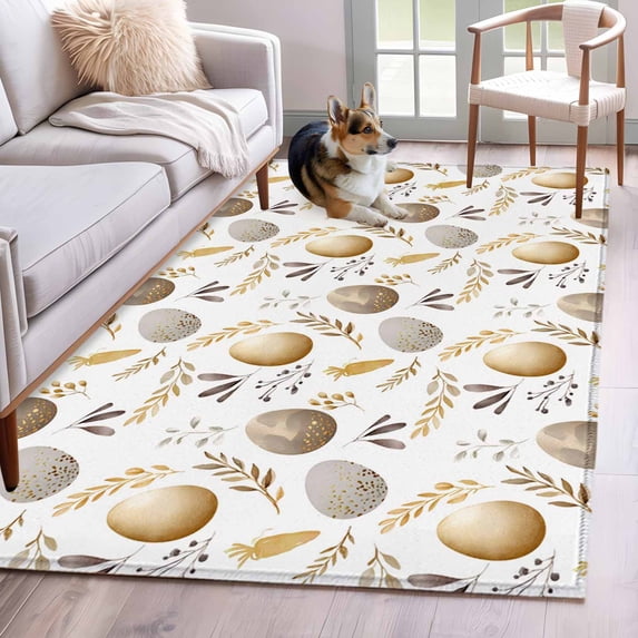 4'x6' Area Rugs, Vintage Easter Eggs Indoor Outdoor Area Rug for Living Room Bedroom, Spring Botanical Leaves Washable Bathroom Rugs Kitchen Floor Carpet Mats Home Decor Aesthetic