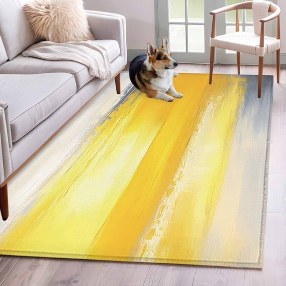 4'x6' Area Rugs, Yellow Gray Indoor Outdoor Area Rug for Living Room Bedroom, Modern Abstract Oil Painted Art Washable Bathroom Rugs Kitchen Floor Carpet Mats Home Decor Aesthetic