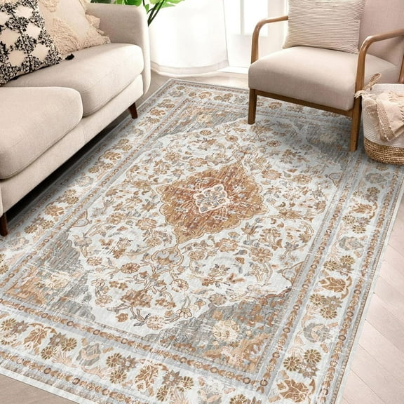 4'x6' Boho Washable Rugs for Bedroom, Soft Non-Slip Area Rugs for Living Room, Vintage Oriental Indoor Accent Kitchen Carpet for Dining Room