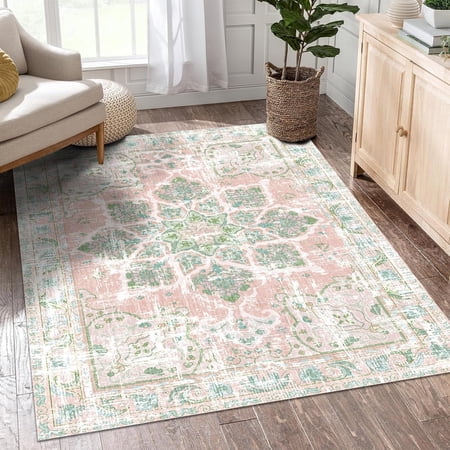 4'x6' Boho Washable Rugs for Bedroom, Soft Non-Slip Area Rugs for Living Room, Vintage Oriental Indoor Accent Kitchen Carpet for Dining Room