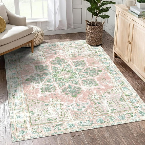 4'x6' Boho Washable Rugs for Bedroom, Soft Non-Slip Area Rugs for Living Room, Vintage Oriental Indoor Accent Kitchen Carpet for Dining Room