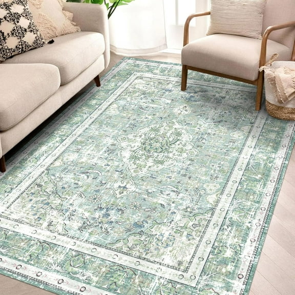 4'x6' Boho Washable Rugs for Bedroom, Soft Non-Slip Area Rugs for Living Room, Vintage Oriental Indoor Accent Kitchen Carpet for Dining Room