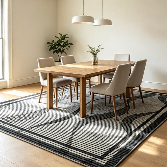 4'x6' Dark Gray Modern Abstract Area Rug, Low Pile Soft Washable Decor Carpet for Living Room Bedroom