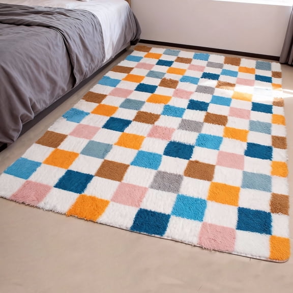 Area Rugs for Livingroom Bedroom, 4' x 6' Soft Fluffy Shag Indoor Floor Carpet for Living Room Bedroom Dining Room Office Home Decor, Colorful