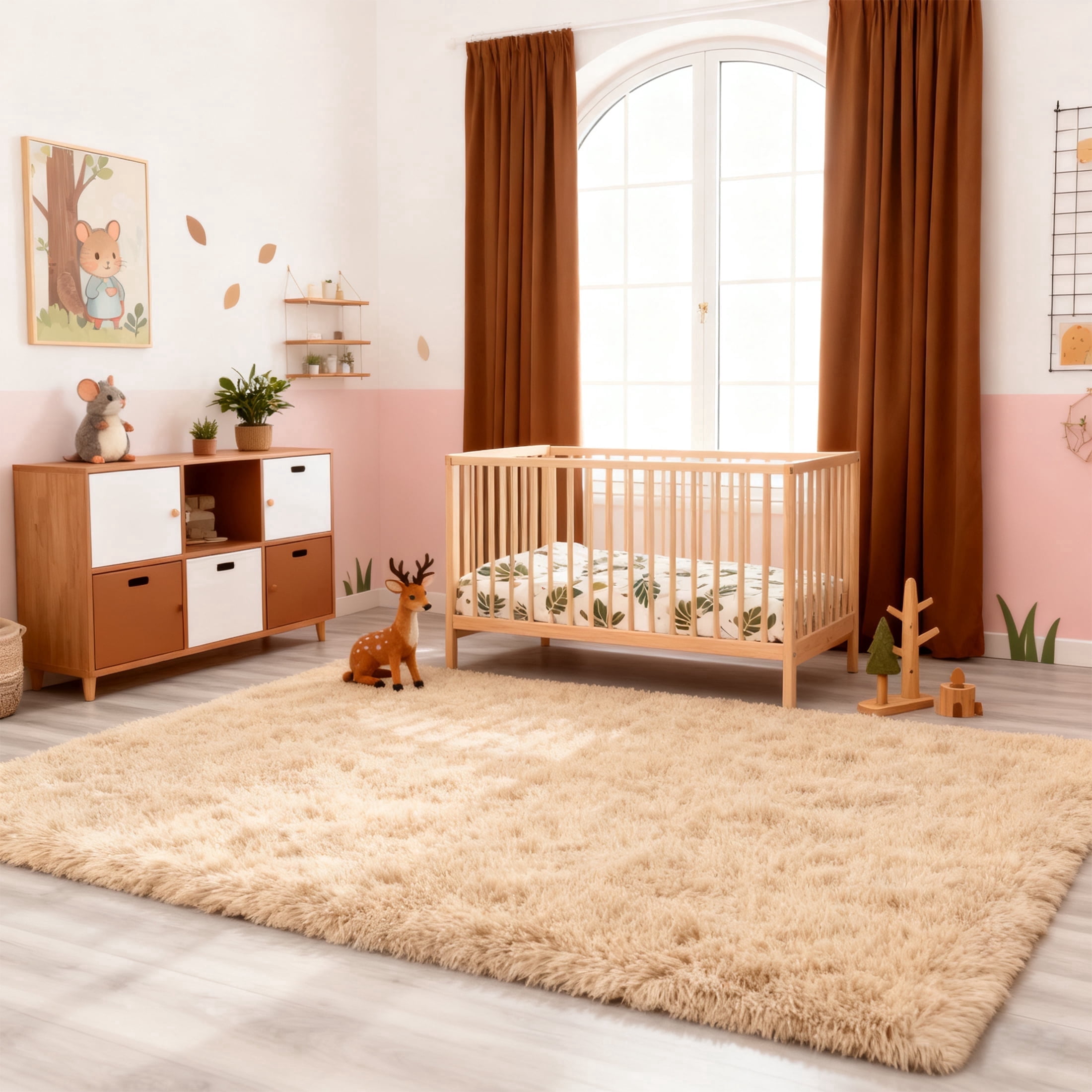 Area Rugs for Livingroom Bedroom, 4' x 6' Soft Fluffy Shag Indoor Floor Carpet for Living Room Bedroom Dining Room Office Home Decor, Beige