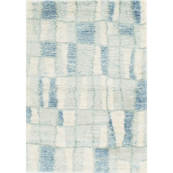 4'x6' Ivory Blue Machine Woven Abstract Blocks Indoor Area Rug