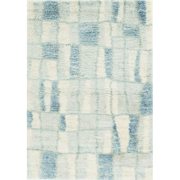 4'x6' Ivory Blue Machine Woven Abstract Blocks Indoor Area Rug