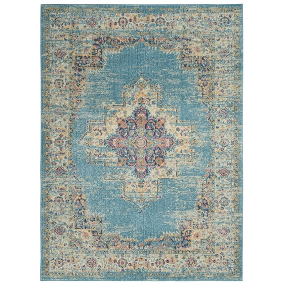 4’x6’ Light Blue Distressed Medallion Area Rug