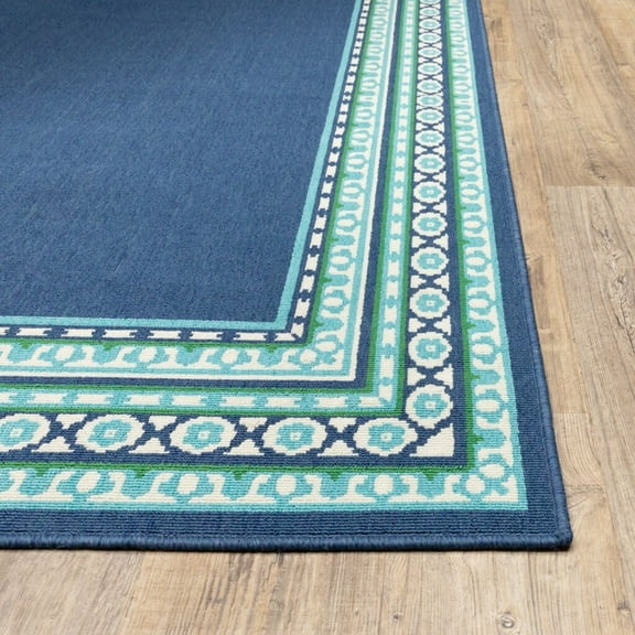 4'x6' Navy and Green Geometric Indoor Outdoor Area Rug - 3'6" 78.74"W x 114.17"D x 0.15"H 7' x 9' Rectangle