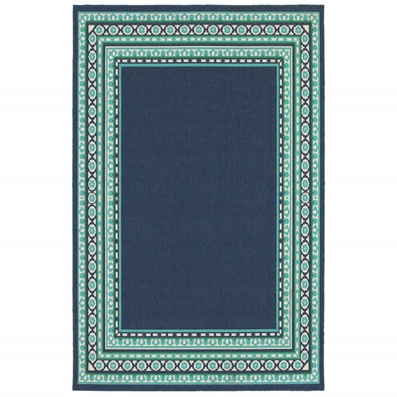 4’x6’ Navy and Green Geometric Indoor Outdoor Area Rug