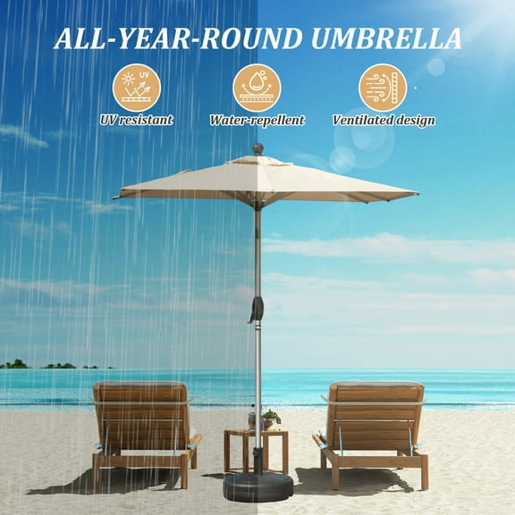 4'x6' Rectangle Patio Umbrella with Crank and Tilt - UV Resistant Outdoor Market Umbrella, Beige, Aluminum Frame 6 Reinforced Ribs for Pool Deck Garden, 250g Polyester Fade-Resistant Canopy