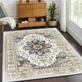 thumbnail image 1 of 4'x6' Vintage Area Rugs,Soft Washable Distressed Thin Rugs for Living Room Bedroom,Non-Slip Foldable Indoor Carpet,Grey Brown, 1 of 5