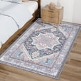 thumbnail image 1 of 4'x6' Area Rugs, Machine Washable Non Slip Area Rug for Living Room, Soft Low Pile Vintage Print Pattern Indoor Bedroom Thin Carpet, Navy Blue, 1 of 6